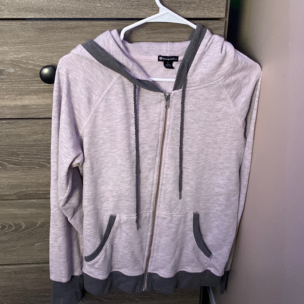 Large Champion jacket, pink/gray